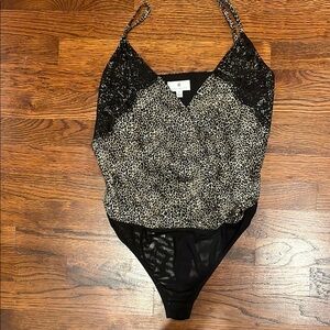 Leopard Print Cami Bodysuit with Lace